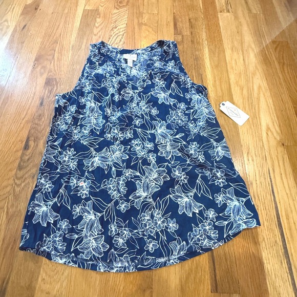 St. John's Bay Tops - St John's Bay Womens Navy Floral Notch Neck Tank Top Small NWT